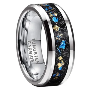 Coolstyle Jewelry Wholesale Tungsten Ring for Men Women Blue Gold Foil Inlay Engagement Wedding Band Beveled Polished Shiny