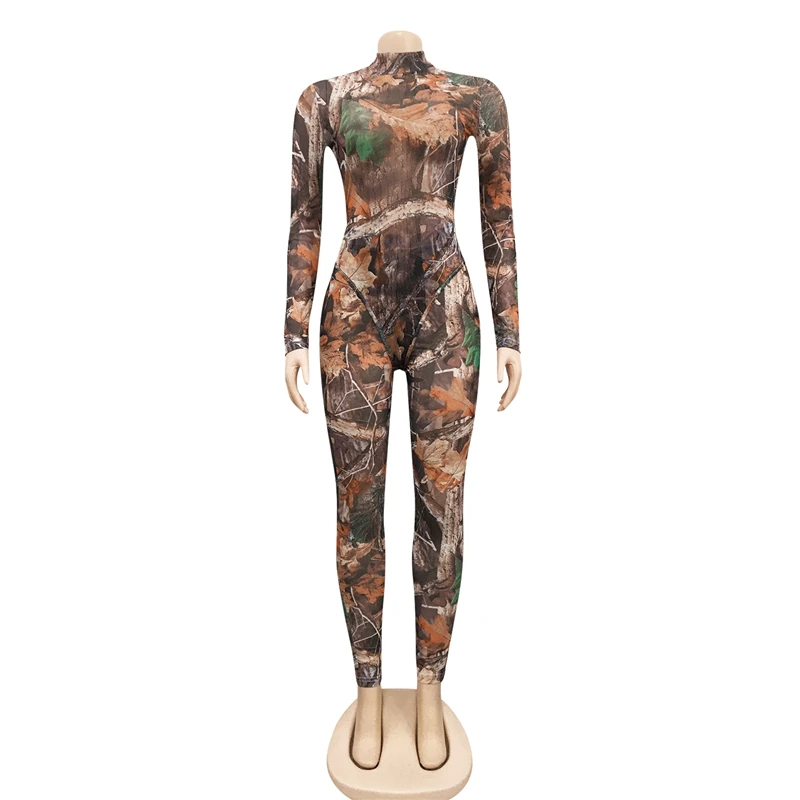 2021 Women Apparel Casual Two Pieces Jumpsuit Outfits Leave Print Sexy Club Wear 2 Pieces Pants Set Brown BodySuit And Pants Set
