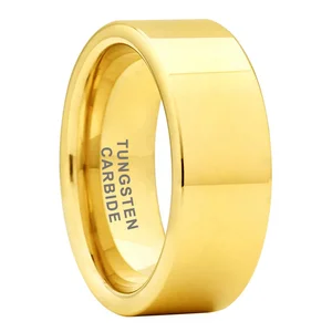 Coolstyle Jewelry 8mm Pipe Cut Polished Gold Plated Tungsten Wedding Band for Men Women Fashion Engagement Finger Ring