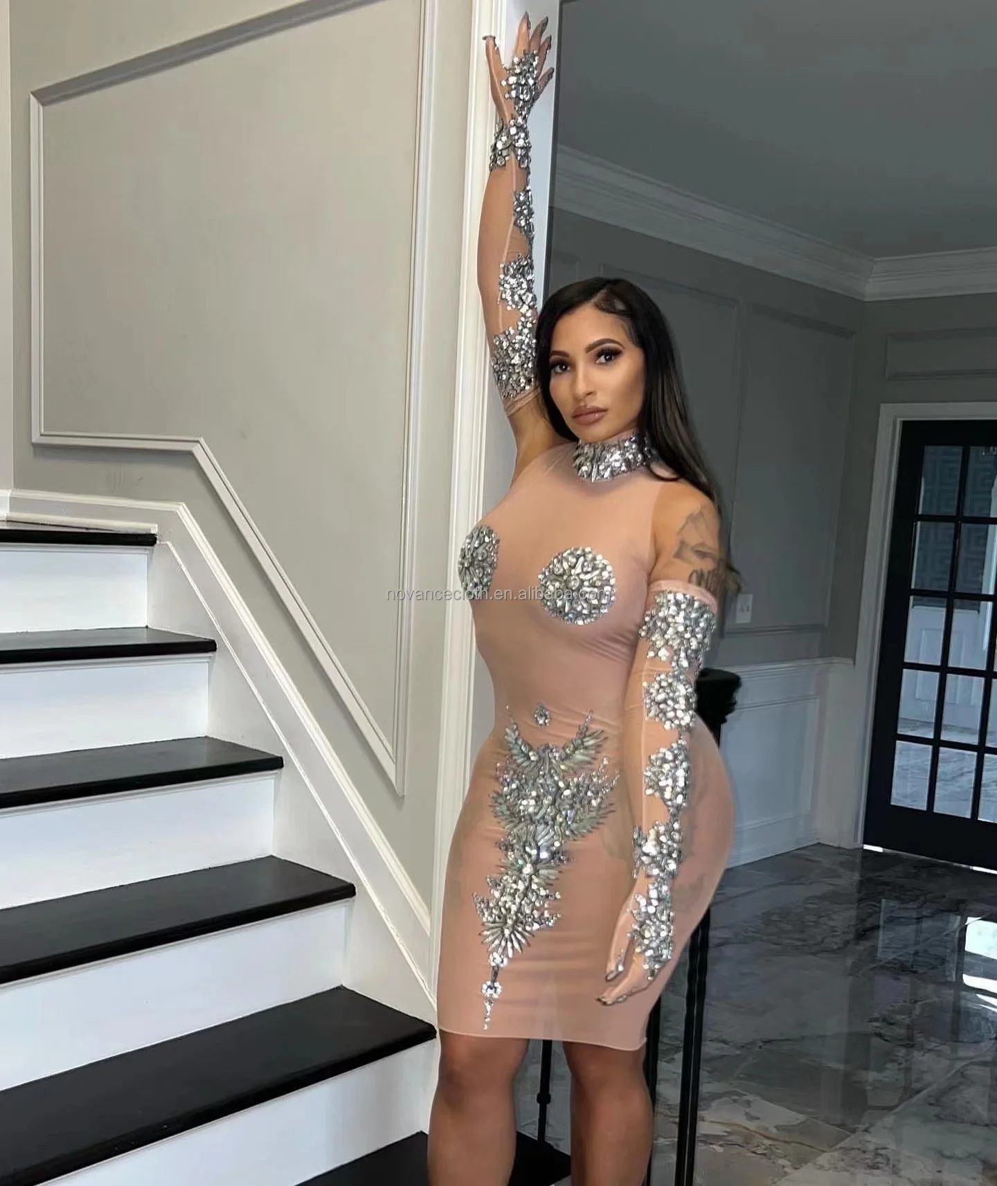 sex club dress Shop Novance's See through Hot Shiny Crystals B.Darlin Women Sequined Tie-Back