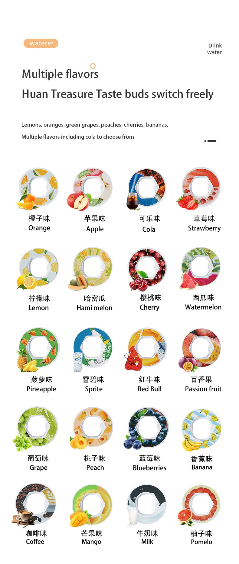 product custom bpa free tritan flavor plastic drinking bottle scented water bottle with 7 pcs fruit flavor pods ring for gifts  travel-7