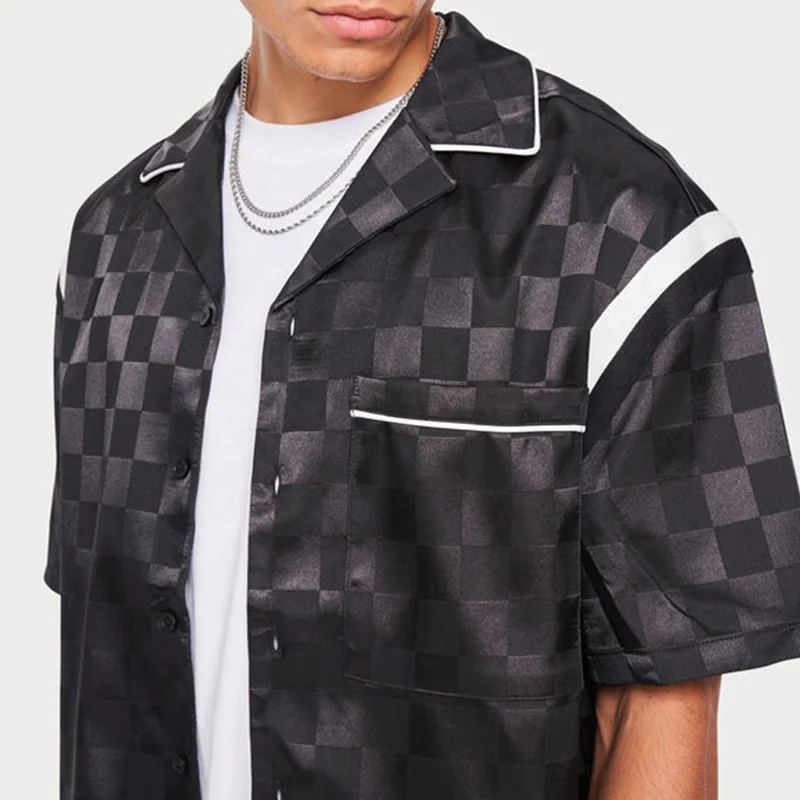 Oem Summer Hawaiian Beach Shirt Set Men 2023 New Fashion Tonal Checkerboard Resort Shirt