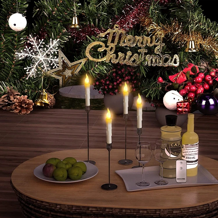 12pcs Led Flameless Taper Candle Lights Flickering Flame Floating