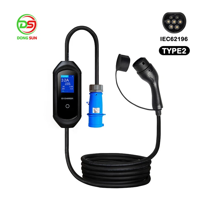 Customized Portable Ev Charger Iec 62196 Type 2 Portable 7 Kw Electric Car Charger With Control 5099