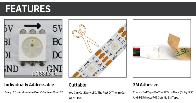 DC5V Colorful WS2813 Digital Rgb Led Light Strip WS2813 5050 smd full color Addressable RGB LED Strip Lighting