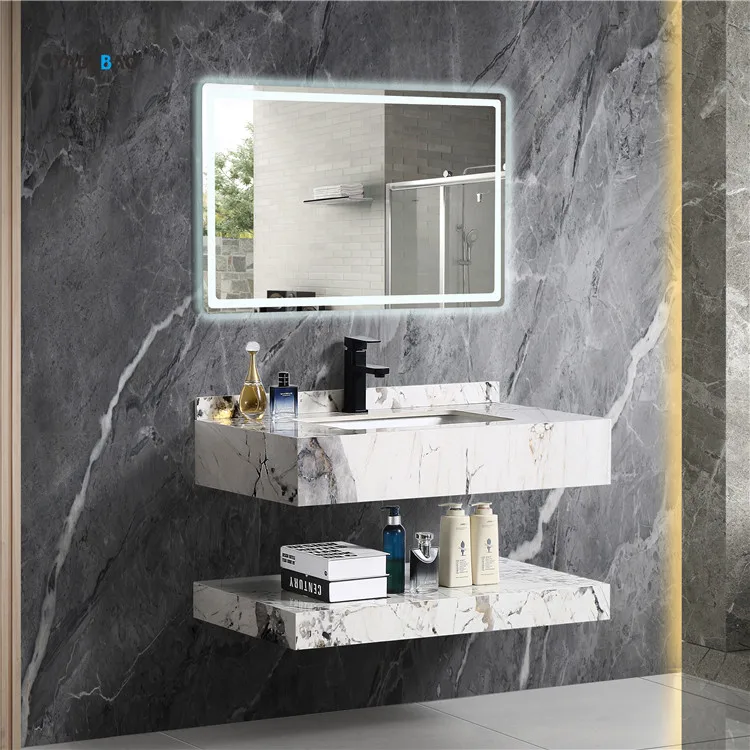 Wholesale artificial stone wall hung hand wash basin solid surface white marble bathroom sink cabinet basin