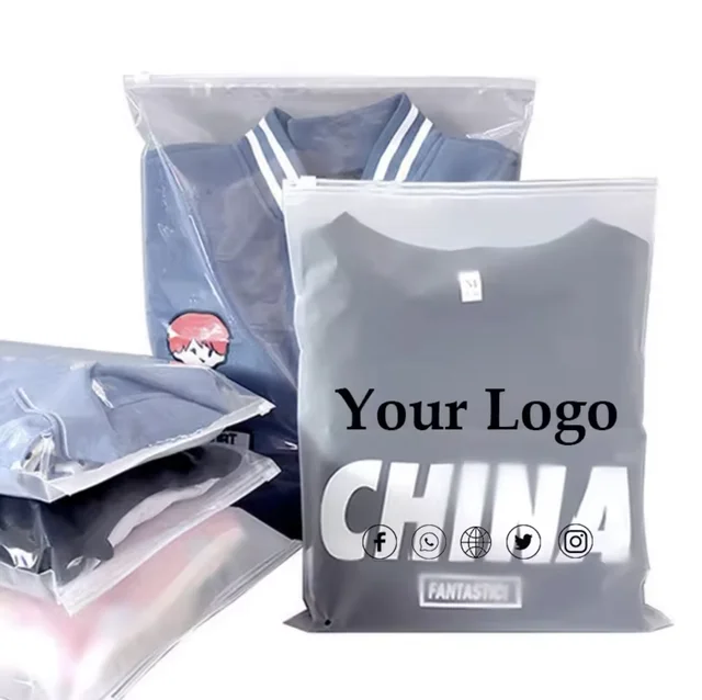 Dusty Proof Wholesale Eco Friendly Custom Frosted Zipper Bag For Cloth Packing