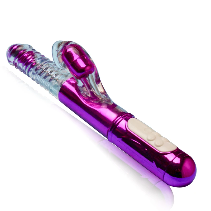 Silicone Rotating Temperature Rise Multi Speed USB Recharge Rabbit Vibrator  Sex Adult Toys