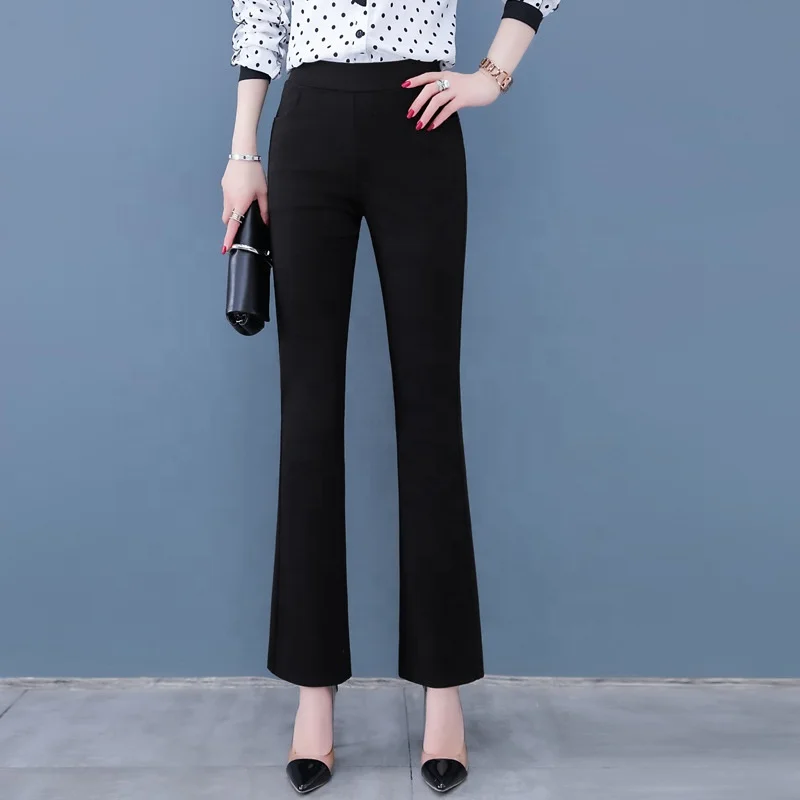 evening dress pants for women Women's Black, Flat Front, Contemporary Low Rise Dress Pants