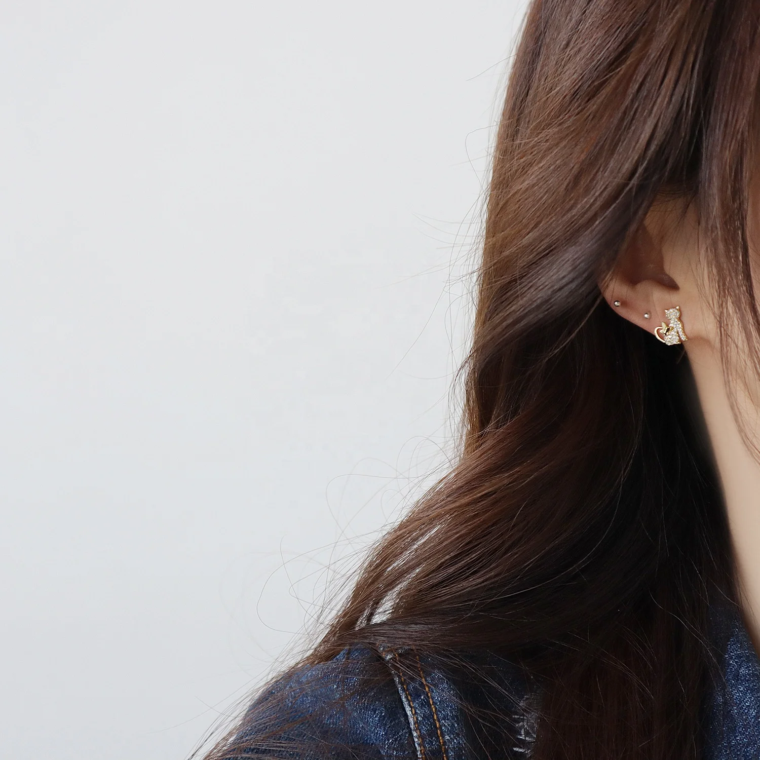 Fashion 14K Real Gold Cute Small Cat Stud Earrings Delicate Rhinestone  Jewelry Zircon Piercing Earrings for Women Gift