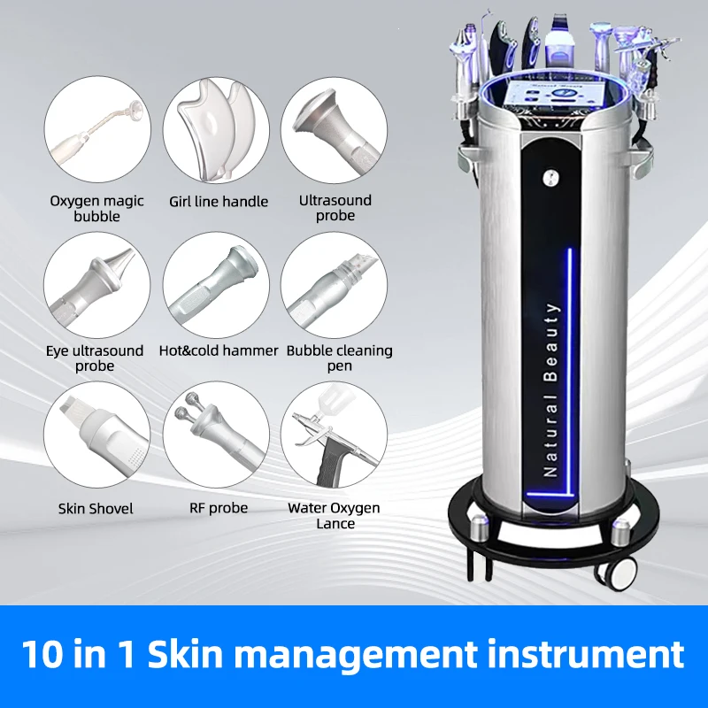 10 in 1 Multifunction Hydra Oxygen Peel Oxygen Dermabrasion Rf Aqua Skin Scrubber Salon Facial Machine
