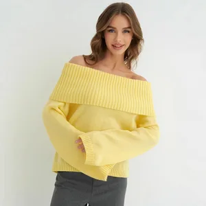 2025 New Women's Clothing Solid Color One-Shoulder Knit Top Loose-Fitting Slimming Women's Sweater Long Sleeve