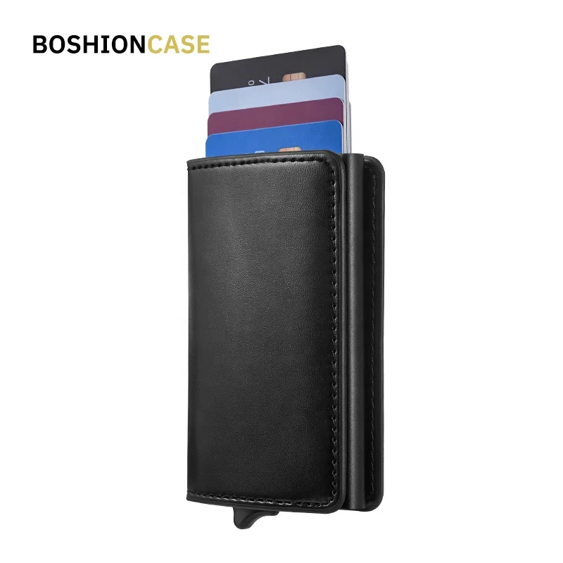 Boson Aluminum POP Up Case RFID Blocking Card Mini PU Leather Men Slim Wallet With RFID Protection for Promotion Gift