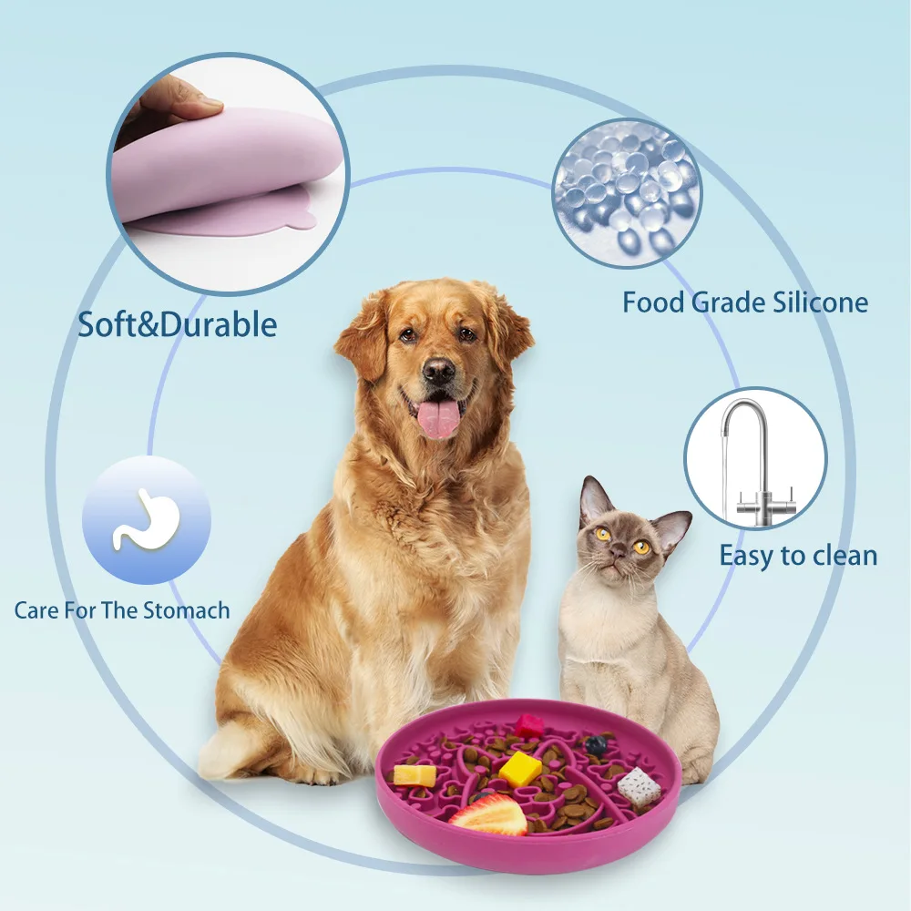 New Anti-Slip Silicone Suction Cup Dog Bowl Slow Food Bite-Resistant and Drop-Resistant Pet Dog Food Utensils factory