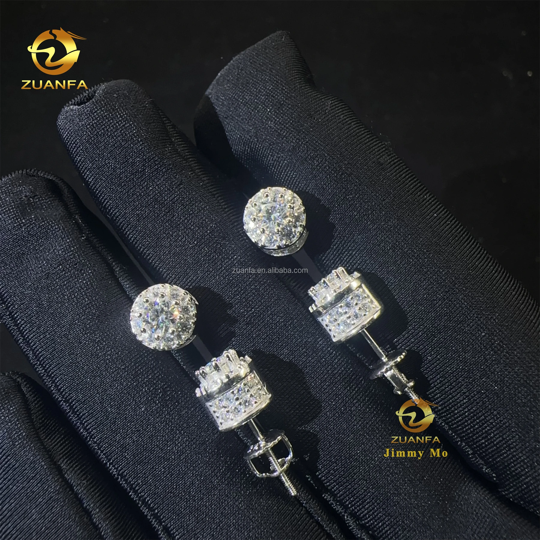 Men's Iced Out Hip Hop Sterling Silver Earrings with Moissanite