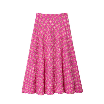 2025 Autumn New Women's Fashion Casual Empire Waist Vintage Floral Zipper Closure Printed Midi Skirt 8497505 8486505
