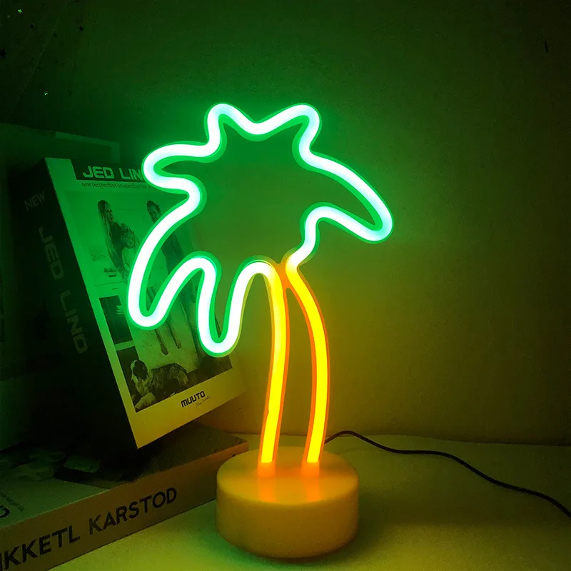 ネオンサイン、ホルダーベース付きココナッツパームツリーLEDネオン