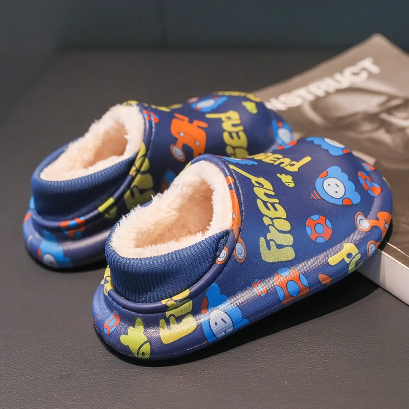 Детские зимние домашние хлопковые тапочки, новинка 2021, домашние водонепроницаемые Нескользящие теплые тапочки с бархатной подкладкой