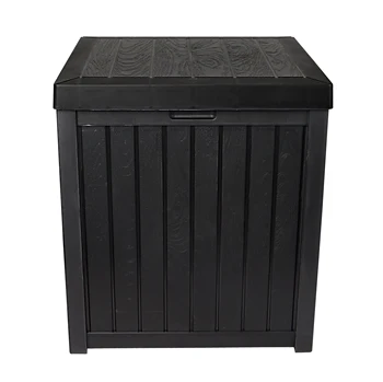 Outdoor Garden Storage Deck Box With Resin Wood Look Folding Plastic Side Table For Patio Cushions Pool Toys And Garden Tools