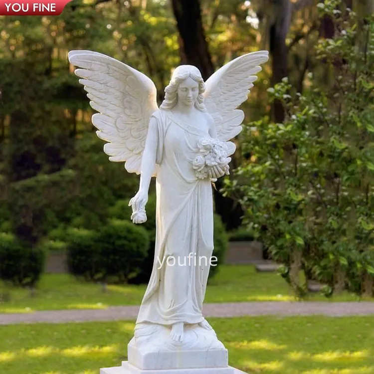 YOUFINE 白色大理石萨摩斯胜利之翼雕像古典户外花园艺术雕塑，适合别墅