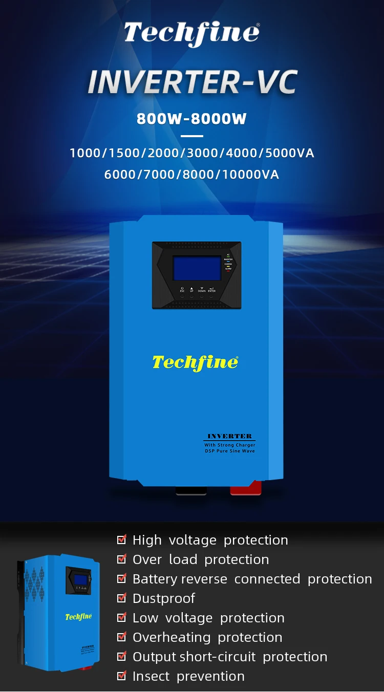 Techfine Solar Inverter 1kw 3kw 5kw 5000w 10kw Techfine Hybrid Off Grid Pv Solar Power Inverter 