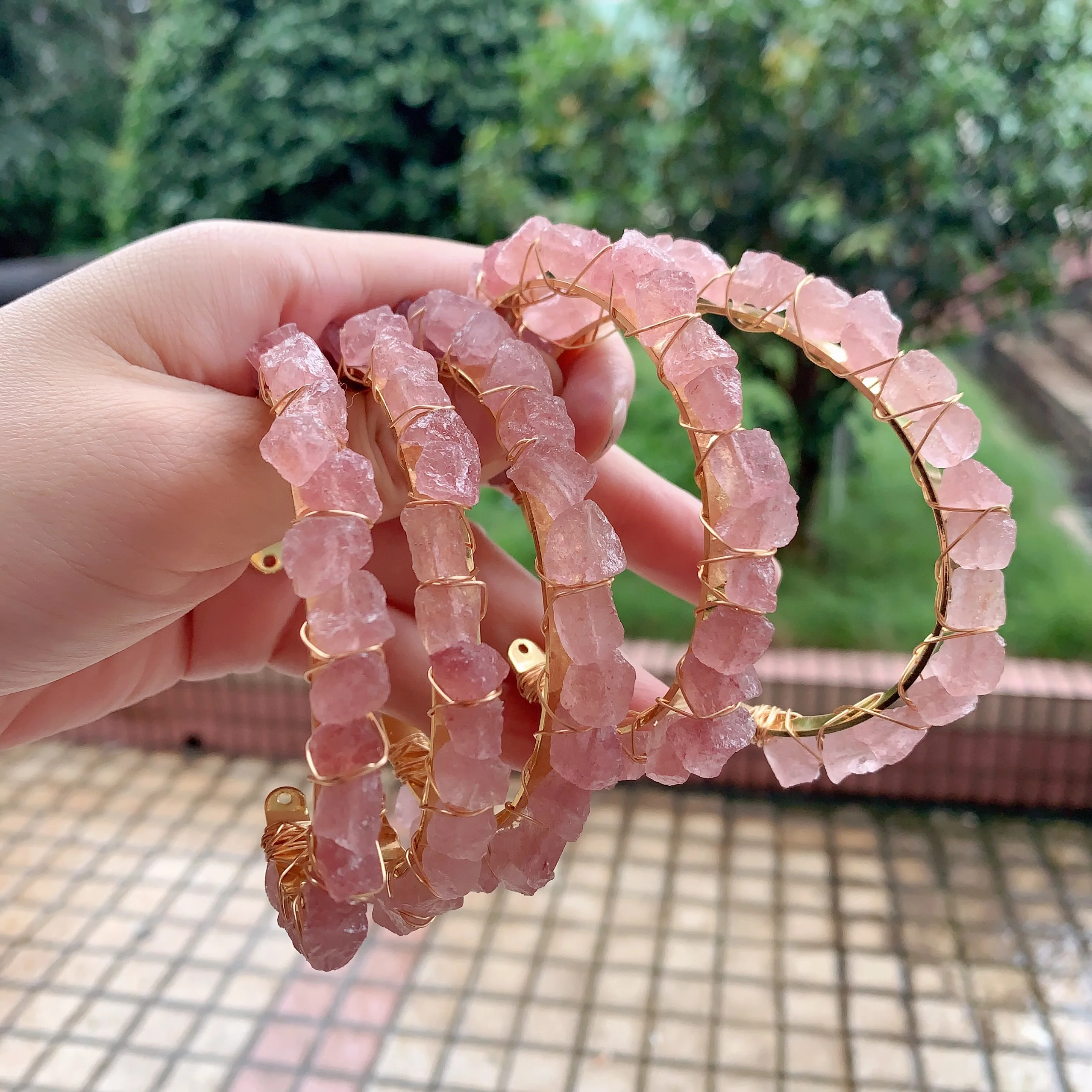 LS- B4740 Girl's Heart Pink Rose Quartz Bracelets & Bangles