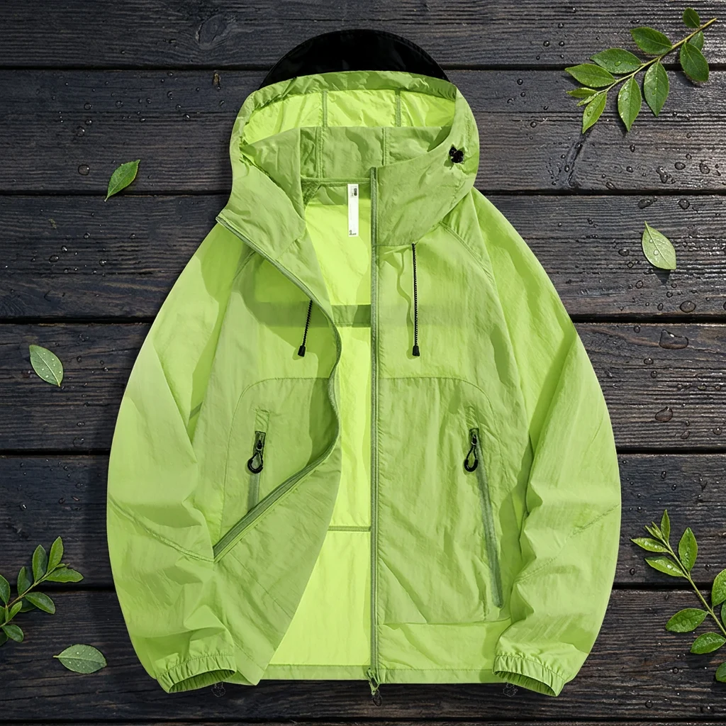 Unisex UPF50+ Cooling Sun Protection Jacket, Waterproof and Breathable Hooded Jacket, Adjustable Drawstring, 100% Nylon, Quick-Drying