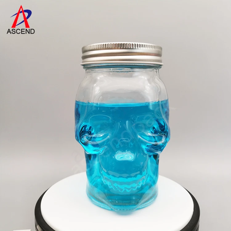 Custom Colored Skull Shape Glass Mason Jar 16OZ 500ml Glass Jar with Screw Metal Lid and Straw for Drinking