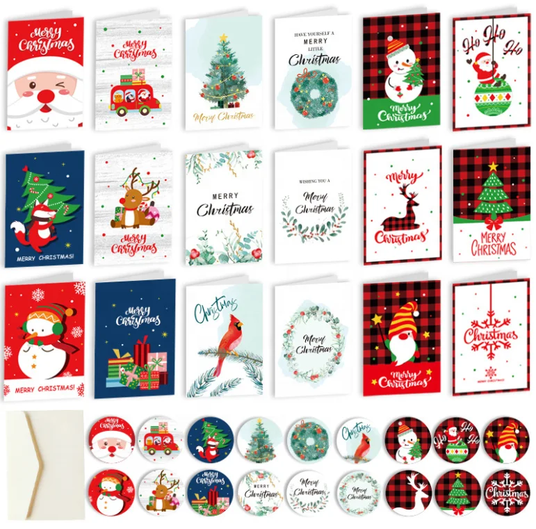 Christmas greeting gift cards custom kraft Christmas message cards stickers envelopes holiday blessing cards