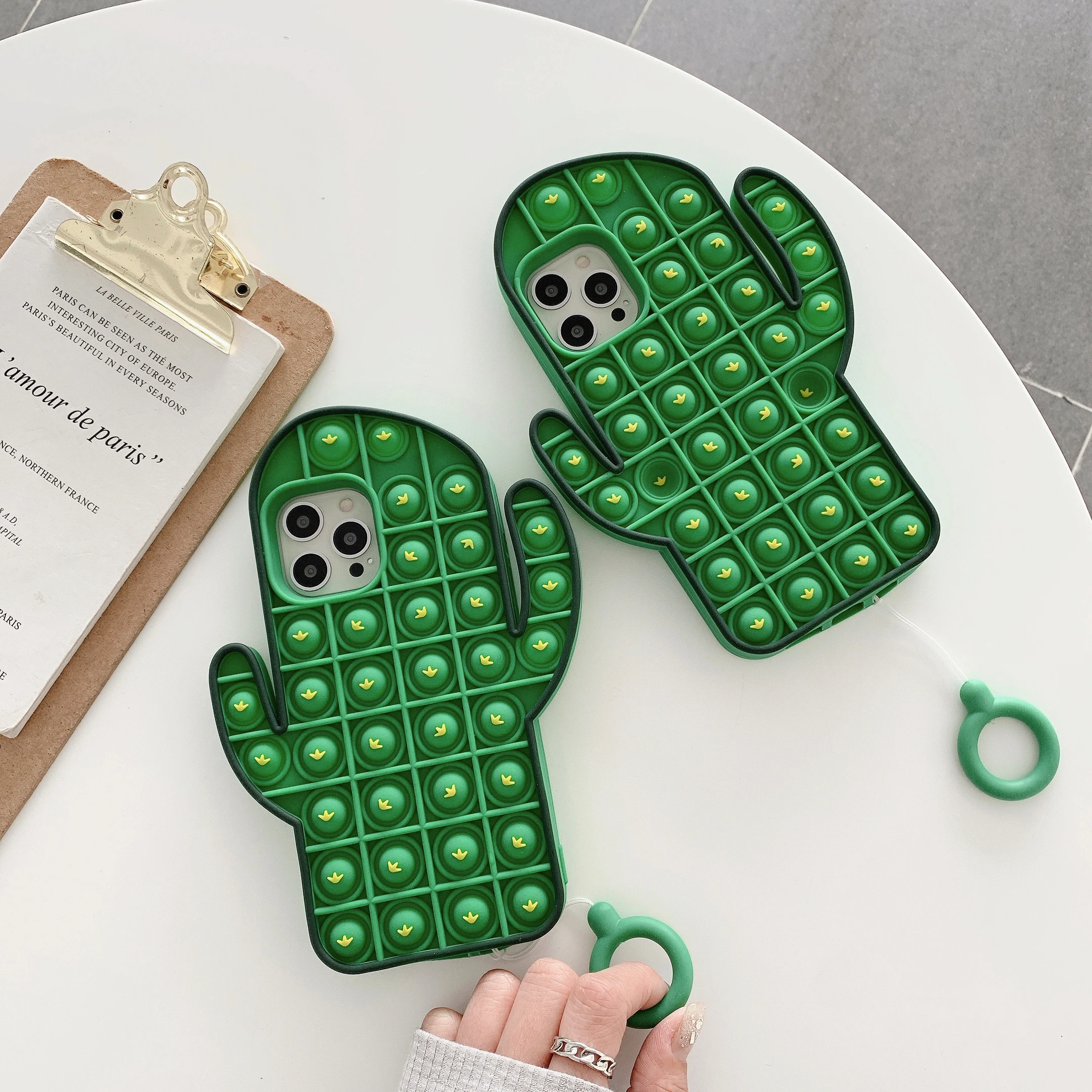 Cute fashion 3d silicon cactus flower cartoon stress reliever puzzle push bubble phone case for iphone 11 12
