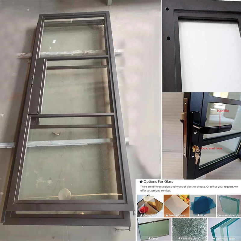 Galvanized Steel Glass Door Interior Glass Hinge Swing Door, View