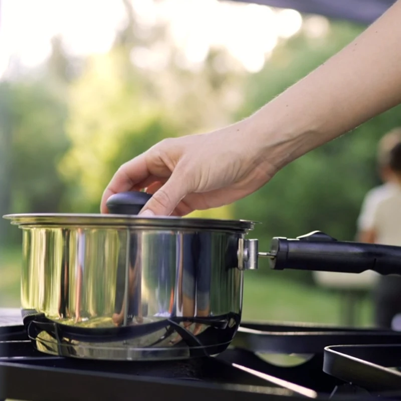 Stainless Steel Camping Cookware Set Convenient Detachable Handle Soup Pot Pan Outdoor Cookware