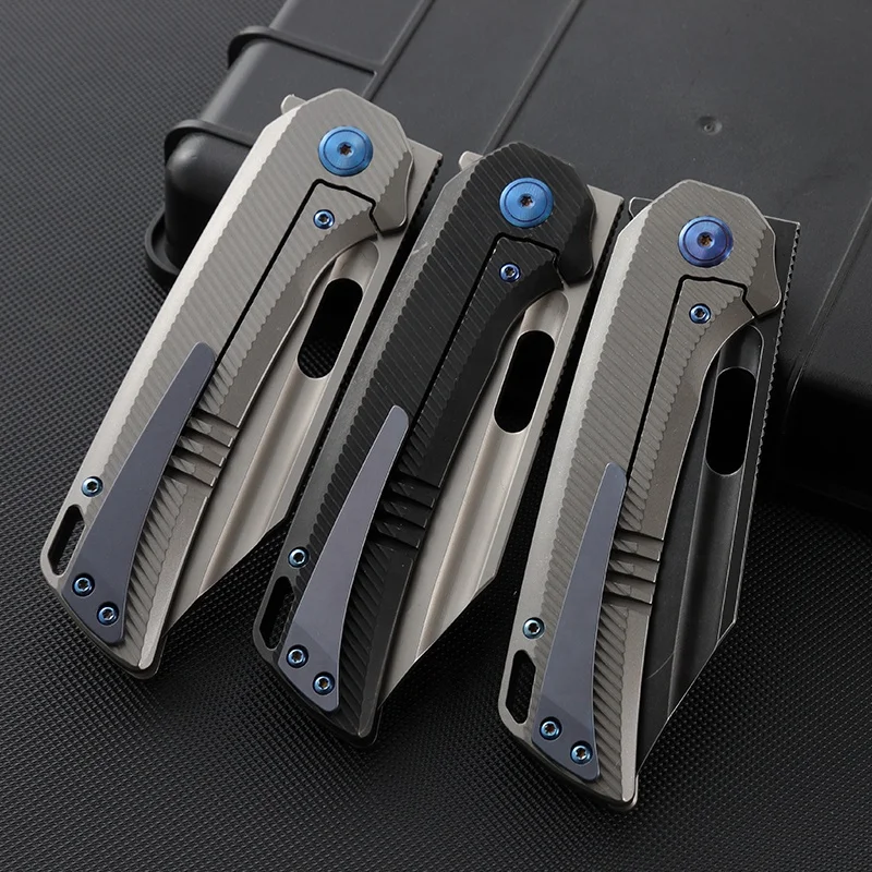 High End Custom Titanium Alloy Handle Folding Knife with M390 Steel Blade OEM Supported for Outdoor Camping Tactical Survival