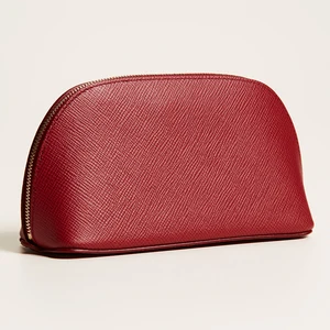 Custom Logo Saffiano Leather Red Ladies Makeup Bag Zip Pouch Women Small Travel Cosmetic Case