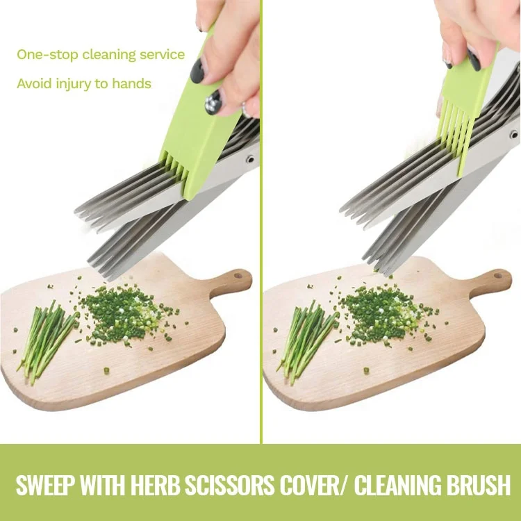 Kitchen Gadget Multifunction Vegetable Scissor Kitchen Herb Shear Cutter Stainless Steel 5 Blade Herb Scissor With Cleaning Comb