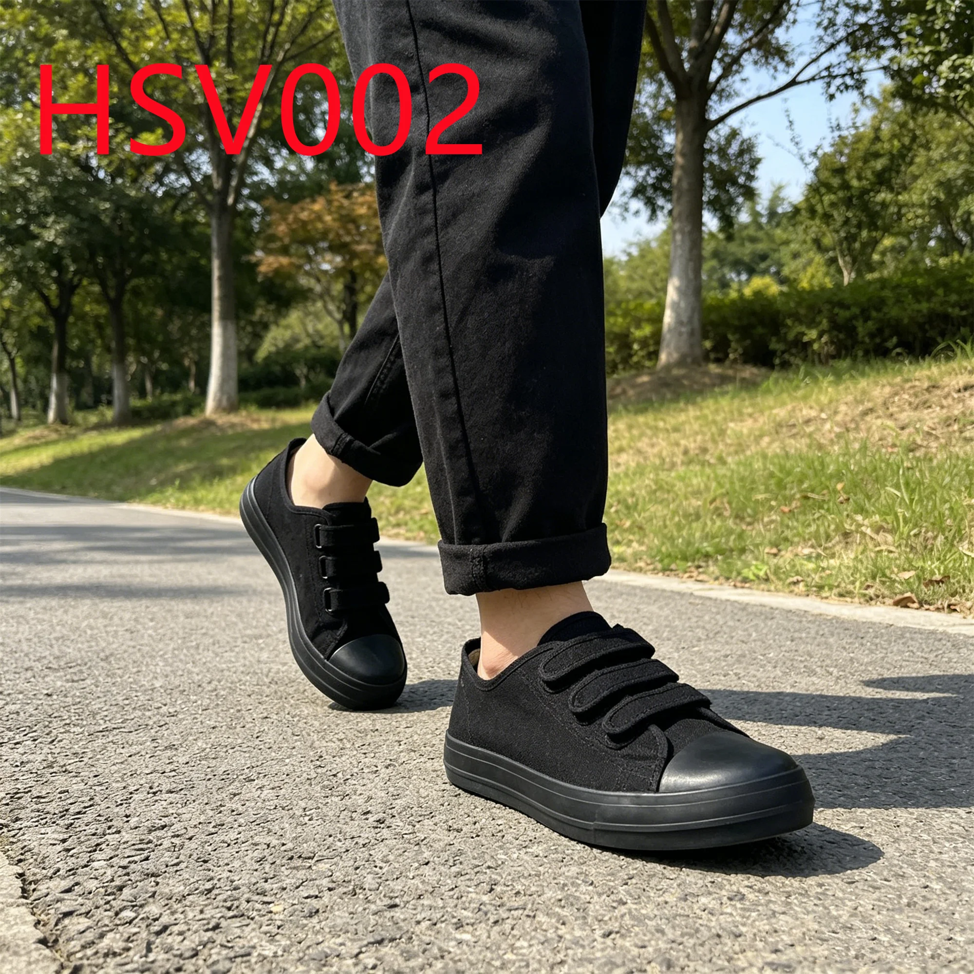 HY,No Shoelace Vulcanized Process Durable Walking Shoes for U.S. Prisons No Break-in Required Black/white Sneakers HSV002