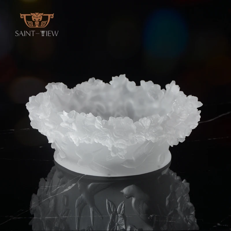 Pate de Verre Handmade Bohemia Crystal Glass Sakura Bowl for Chocolate Sugar
