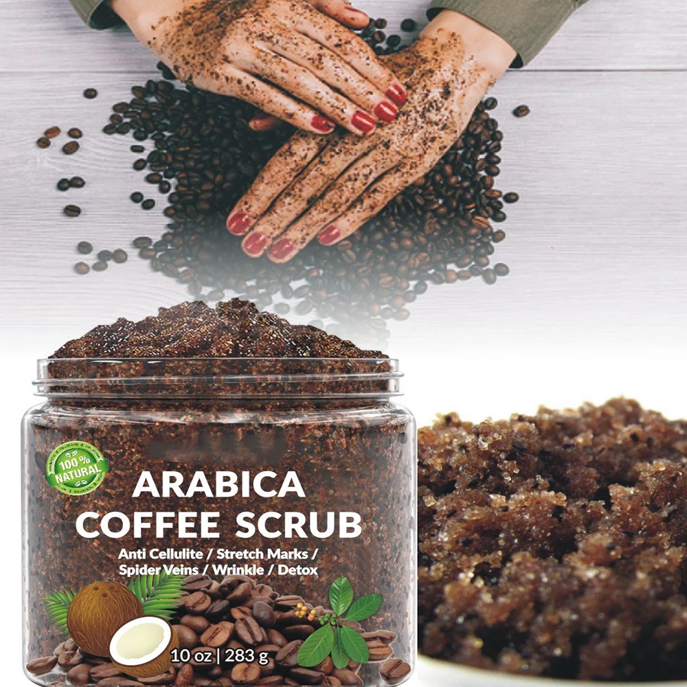 Body Scrub Exfoliating Anti Cellulite and Stretch Mark Treatment Organic Arabica Coffee Scrub with Coconut
