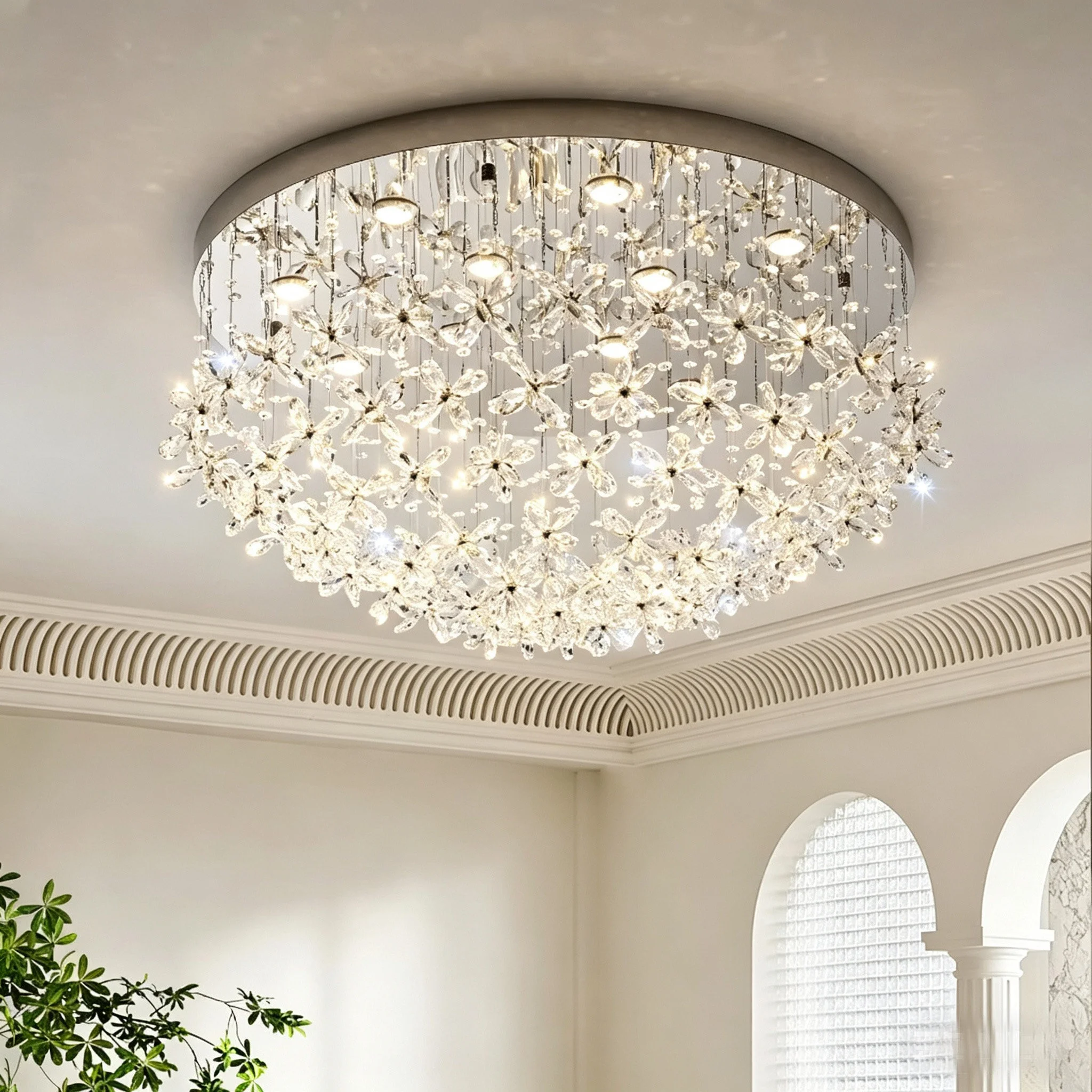 Französischer lichtluxuriöser Blumen-Kristall-Kronleuchter mit LED, Farbtemperatur 2800–6000 K, für Wohnzimmer, hochwertiges Designer-Schlafzimmer, Kunst-Villa, Restaurant und Lampen