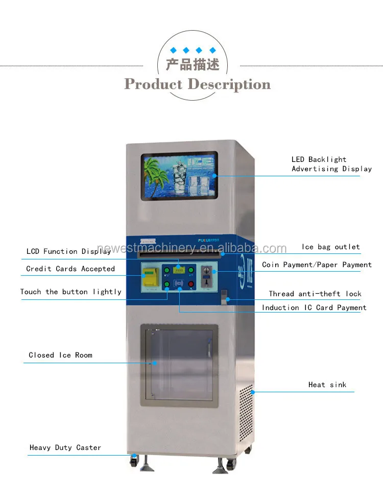 Outdoor Automatic Bagging Vending Ice Machine Self Service Ice Cube