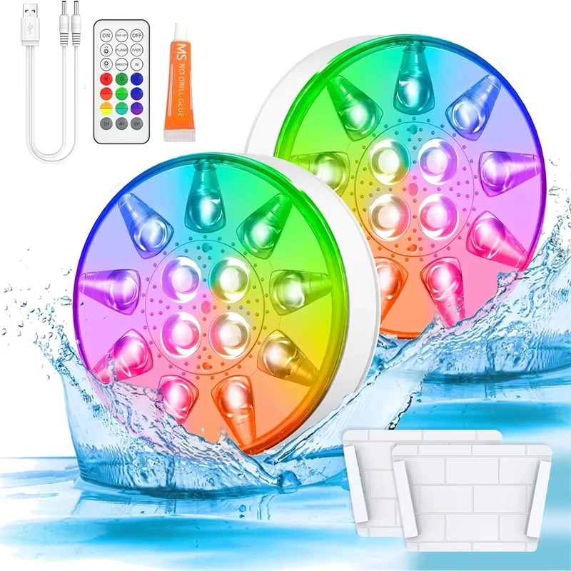 product new top quality 16 colors rgb led swimming pool usb rechargeable submersible ip68 underwater lights for with rf remote for boat-39