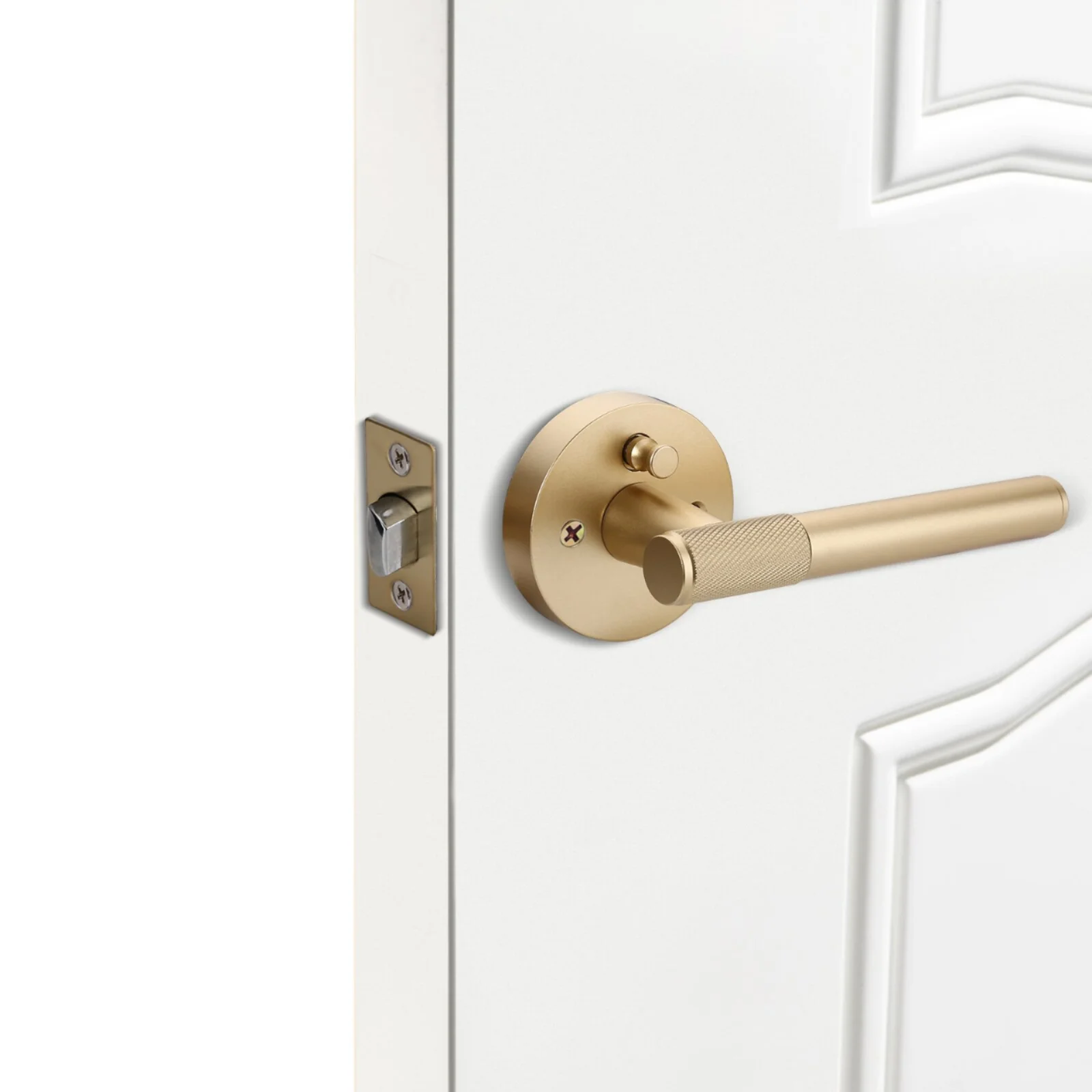 Modern Gold Aluminum Alloy Knurled Door Lock Handle for Interior Wood Doors Apartments Villas Offices-Easy Installation
