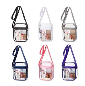 Factory Wholesale PVC Cross-body Bag Waterproof Transparent Plastic Shopping Bags With Adjustable Strap Women Sling Bag