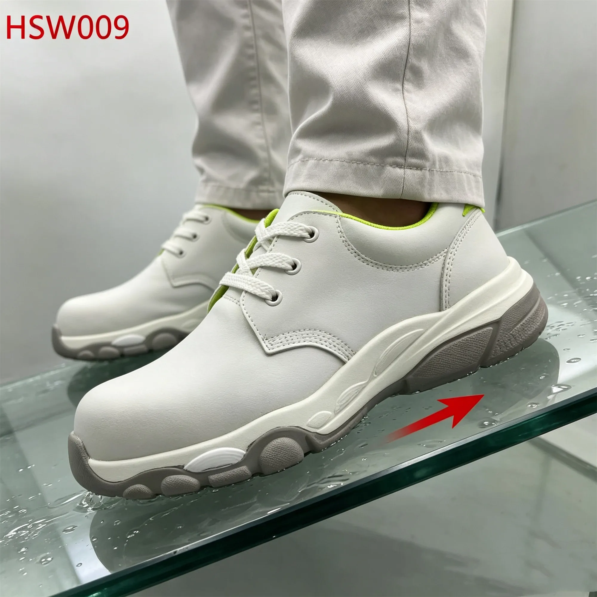 XYM,healthcare Fiberglass Toe Insert Hua Singh White Work Shoes Battery Production Fluorescent Green Lining Safety Clogs HSW009
