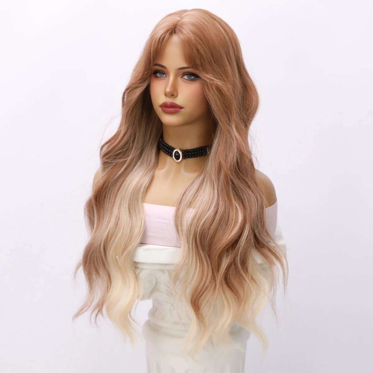 2024 Hot Selling Synthetic Wig Light Brown Long Curly Hair 28 Inches SM1665  Series