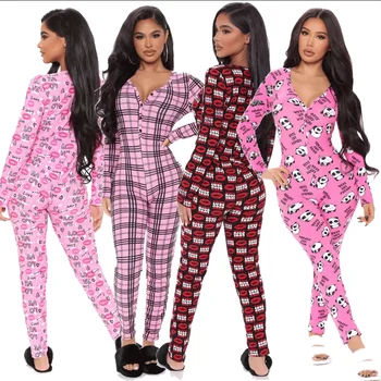 2021 Women Pajamas Long Sleeve Bodysuit Jumpsuit Pink Onsies Adult Onesie Valentine Clothing For Women