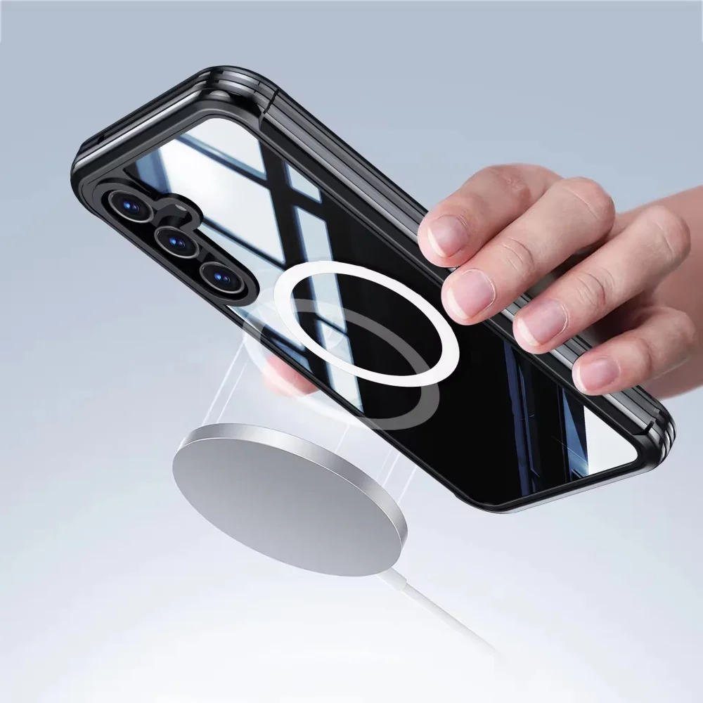 product magnetic case dual layer rugged clear acrylic for samsung galaxy a55 screen protector shockproof lalaudtec-7