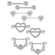 4Pair/Set Classic Zircon Dermal Nipple Rings Heart Piercing Septum Nipple Rings for Women Body Jewelry Packaging