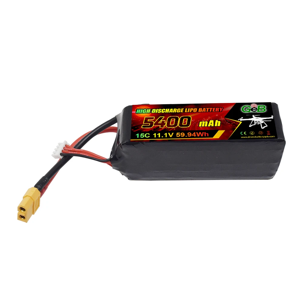 แบตเตอรี่ของเล่น RC แบบชาร์จไฟได้ 11.1V แบตเตอรี่ Lipo 3S 11.1V 5400mAh 15C แบตเตอรี่โดรนสำหรับ FPV โดรน