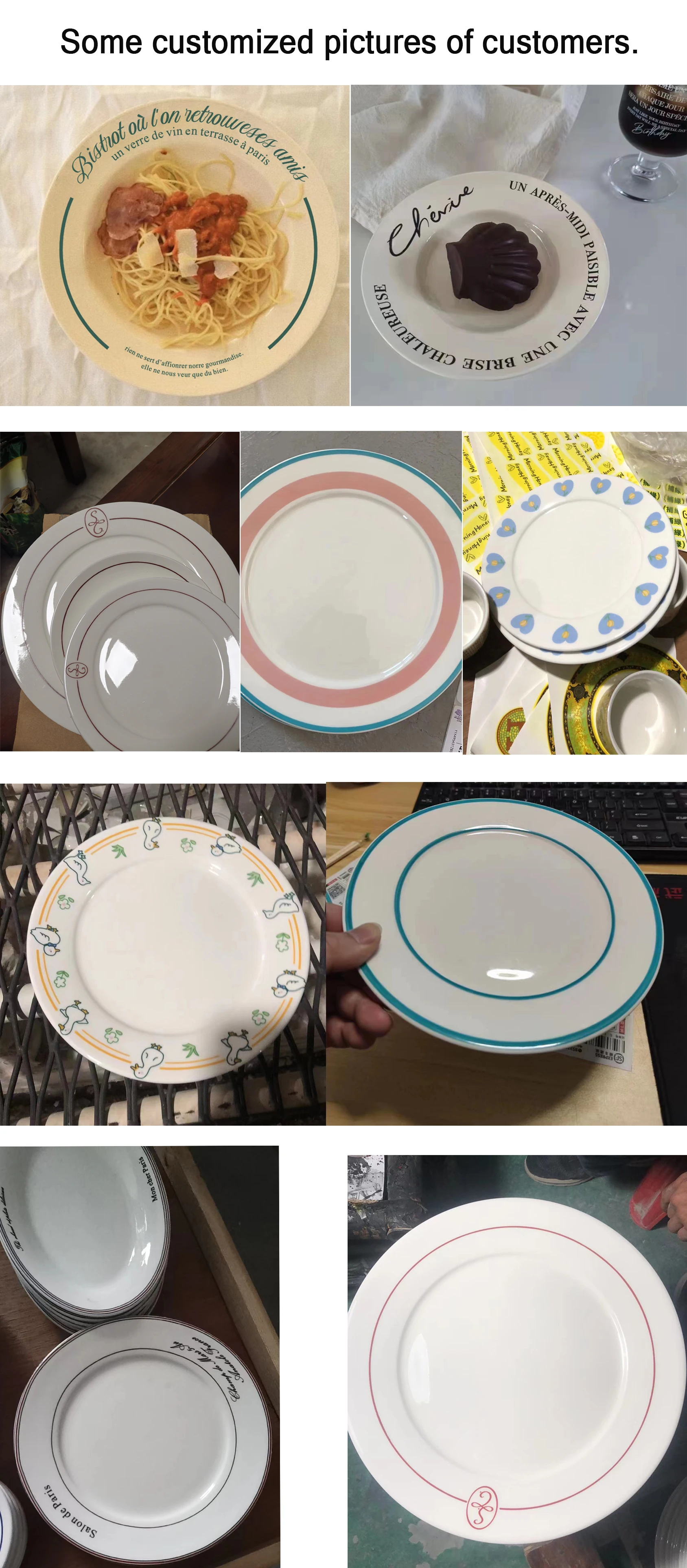 Custom Customizable Logo Luxury White Porcelain Dinner Plates Set Round